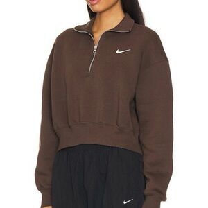 Nike Phoenix Cropped Half Zip Sweatshirt Chocolate Brown